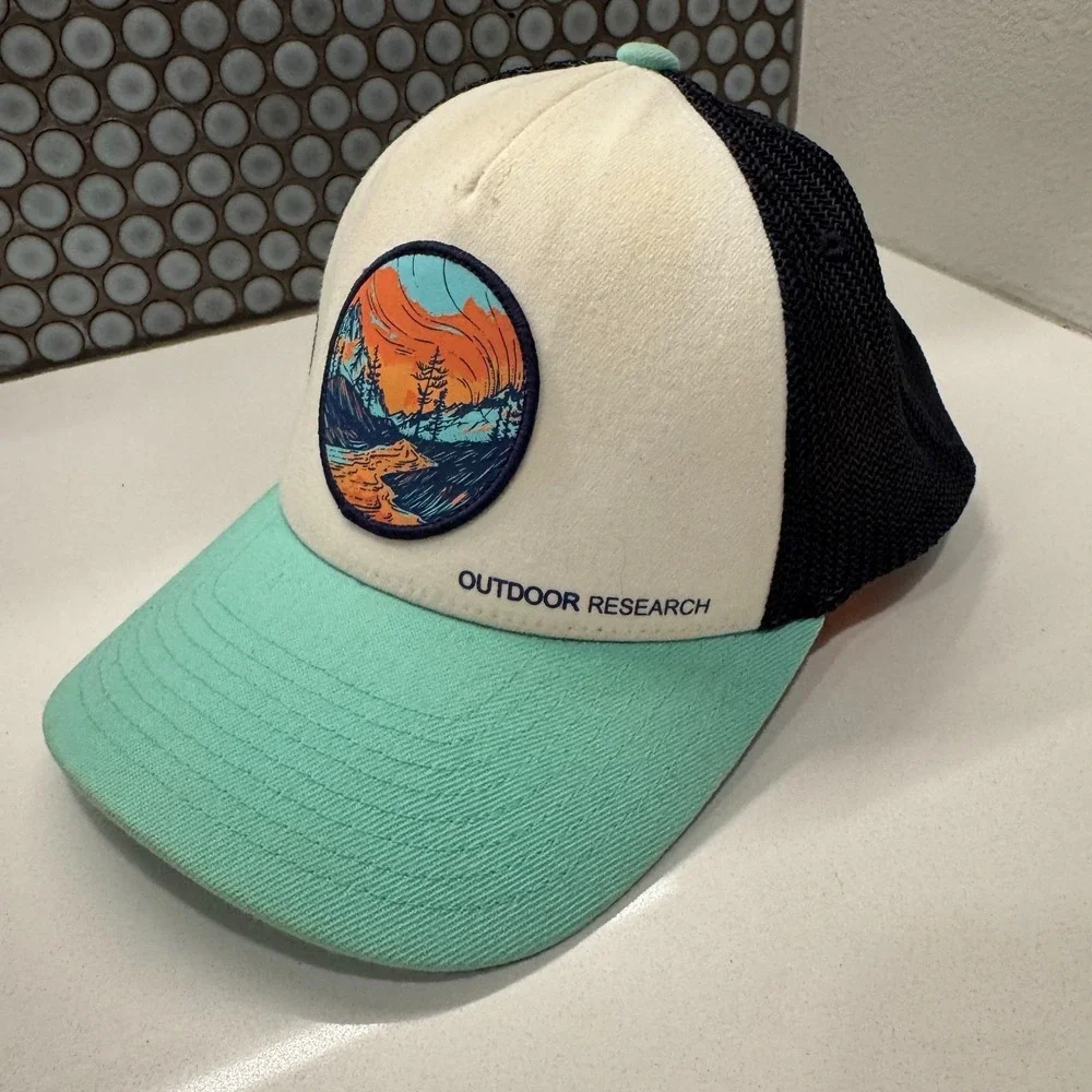 Outdoor Research Hat Cap Mens Trucker Snap Back Mesh‎ Back Graphic Logo OSFA